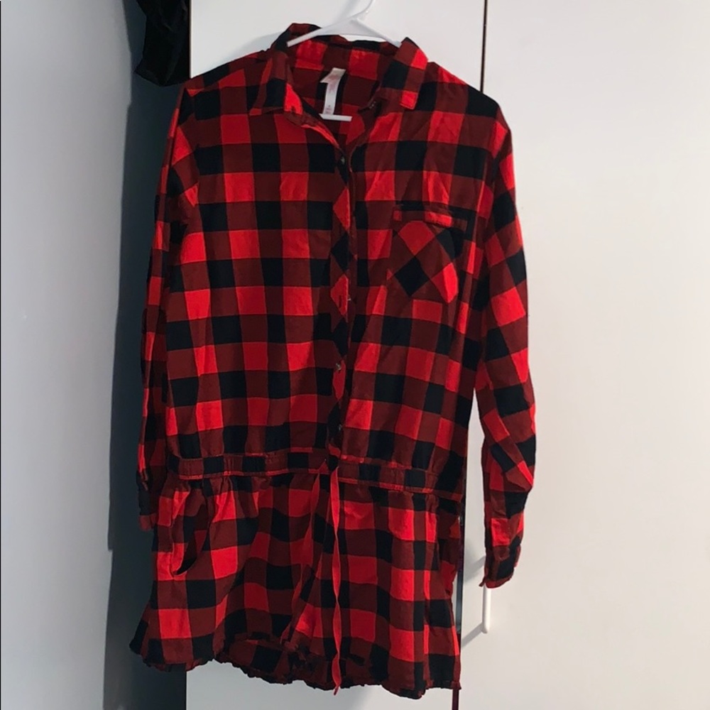 button up plaid pajama romper